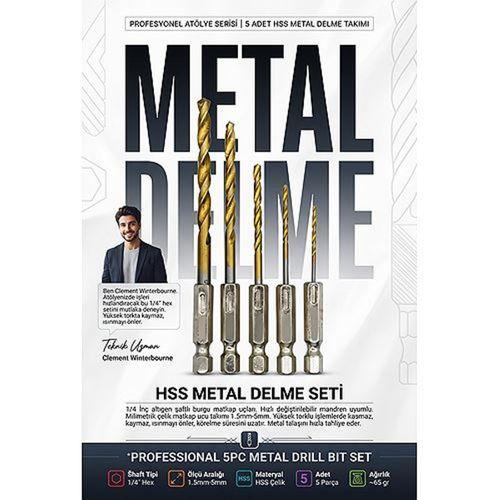 5 Parça Metal Delme Matkap Ucu Seti 1/4 İnç Altıgen Şaftlı Bits Burgu Matkap Uçları Milimetrik 1.5mm-5mm 723555