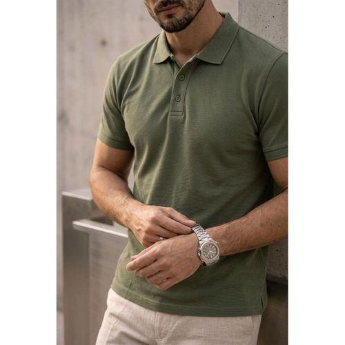 Orlando Polo Yaka Pike Kumaş Relaxed Fit Basic Düğmeli Relaxed Fit Erkek T-Shirt - Haki