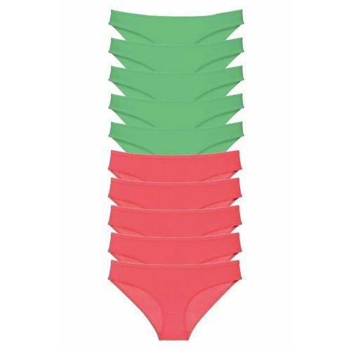 10 adet Eko Set Likralı Kadın Slip Külot Yeşil Fuşya