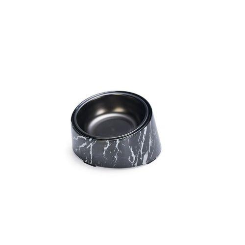 Beeztees DBL Kedi Mama Su Kabı, Paslanmaz Çelik, Siyah Mermer Görünümlü, 14,5x3,3x7,6cm, 160ml