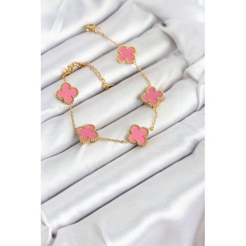 316L Çelik Gold Zincir Pembe Yonca Renk Bileklik