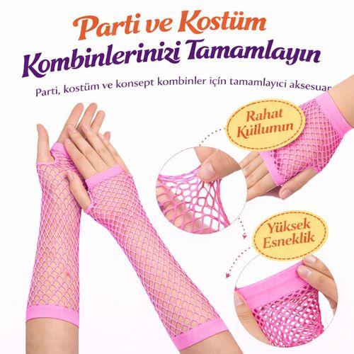 Retro Neon Pembe File Parmaksız Eldiven 26 cm