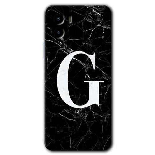 Vivo Y15s HD Baskılı Kılıf + 9D Tam Ekran Koruyucu - Siyah Mermer Desenli G Harfi