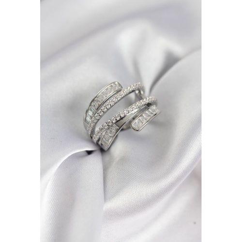 Sarmal Zirkon Baget Taşlı Gümüş Renk Kadın Yüzük