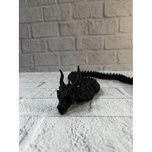 Hareketli Siyah Ejderha Figür Uzun Gövdeli Fantastik Masa Ve Raf Dekoru