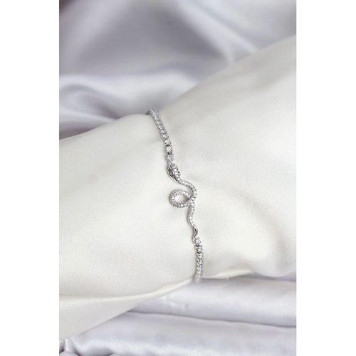 Yılan Model Zirkon Taşlı Gümüş Renk Pirinç Su Yolu Kadın Bileklik