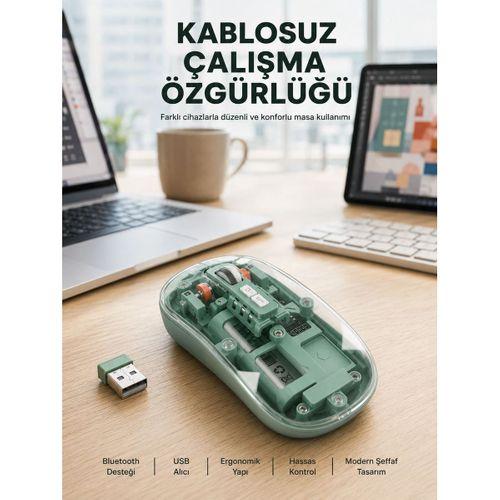 Çift Mod Bağlantılı Kablosuz Mouse Bluetooth Ve Usb Alıcılı Yeni Nesil
