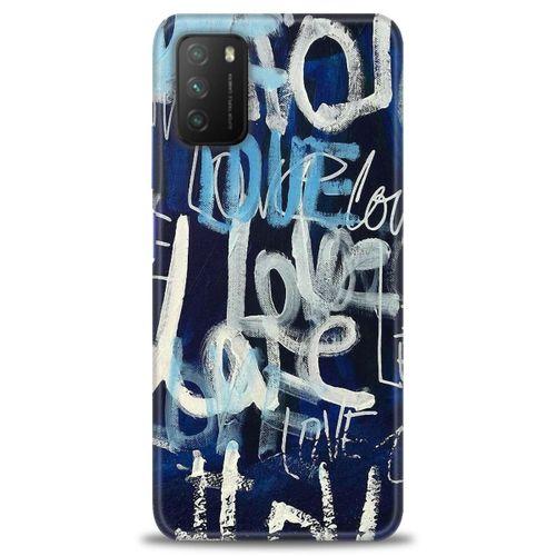 Xiaomi Poco M3 Kılıf HD Baskılı Kılıf - Love Mavi + Tam Ekran Koruyucu