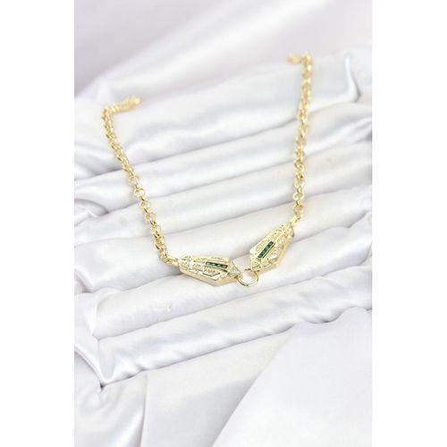Pirinç Gold Renk Zirkon Taşlı Serenay Kolye