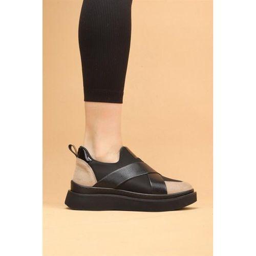 Nesica Siyah-Bej Renkli Süet Deri Lastikli Paraşüt Kumaş Yürüyüş Ayakkabı