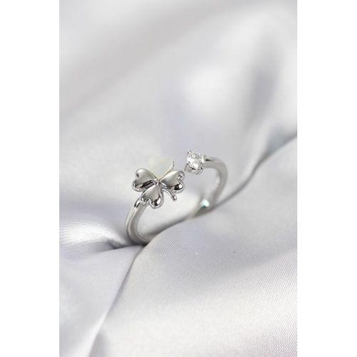 Gümüş Renk Yonca Model Sedefli Kadın Yüzük