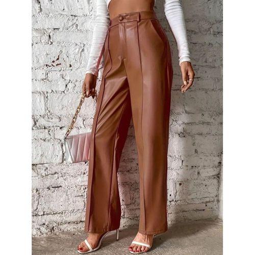 Kadın önden Fermuarlı Cepli Geniş Kesim Lame Deri Pantolon