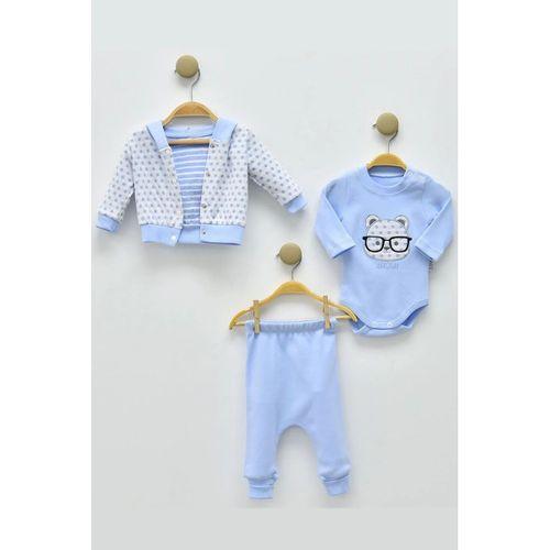 Gözlüklü Bear Puan Desenli 3'lü Erkek Bebek Takımı