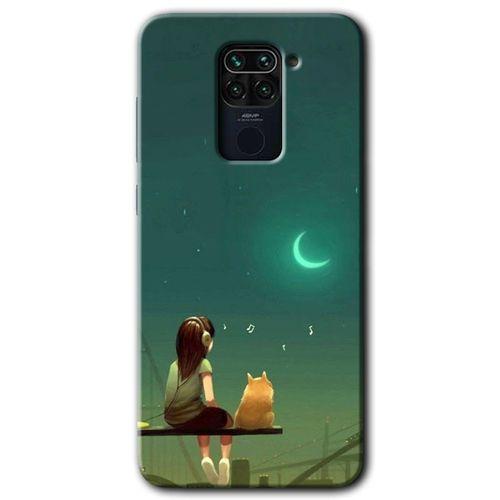 Redmi Note 9 Kılıf HD Desen Baskılı Arka Kapak - Kedili Kız + Kırılmaz Cam