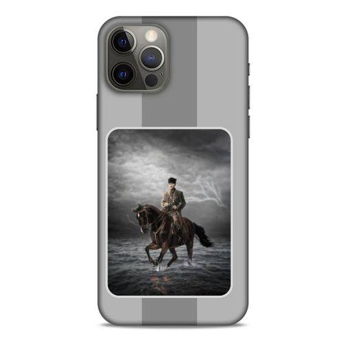 Apple iPhone 12 Pro Kılıf Atatürk (39) Liquid Crystal Kılıf Gri Şerit