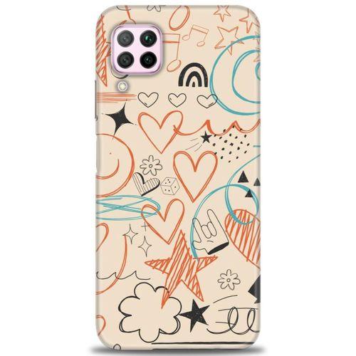 Huawei P40 Lite Kılıf HD Baskılı Kılıf - Notalar Turuncu + Tam Ekran Koruyucu