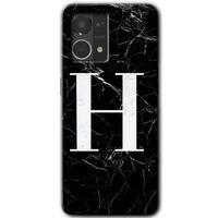 Oppo Reno 7 4G HD Baskılı Kılıf + 9D Tam Ekran Koruyucu - Siyah Mermer Desenli H Harfi