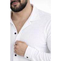 Erkek Waffle Kumaş Uzun Kollu Düğmeli Açık Yaka Regular Fit Gömlek - Beyaz