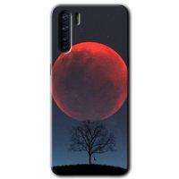 MRCİLETİSİM Oppo A91 Kılıf Baskılı Kapak - Kanlı Ay + 5D Tam Kaplayan Cam