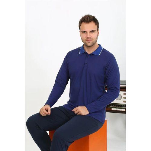 Erkek Polo Yaka Uzun Kol Penye Pijama Takımı Lacivert