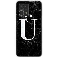 MRCİLETİSİM Oppo Reno 7 4G Kılıf HD Desen Baskılı Arka Kapak+Temperli Cam - Siyah Mermer Desenli Ü Harfi