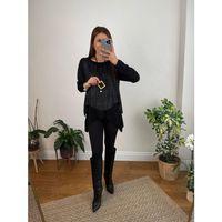 Kadın Siyah Deri Yelekli Kolye Dahil üçlü Takım