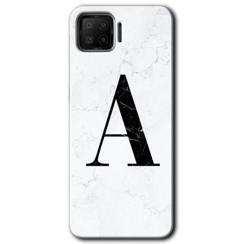 Oppo A73 Kılıf Kapak - Beyaz Mermer Desenli A Harfi +Hayalet Ekran Yandan Gözükmez