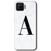Oppo A73 Kılıf Kapak - Beyaz Mermer Desenli A Harfi +Hayalet Ekran Yandan Gözükmez