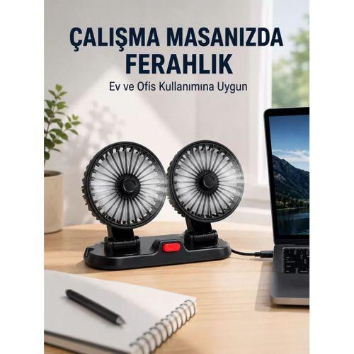 Araç Ve Ev Kullanımına Uygun Çift Başlıklı Masaüstü Vantilatör