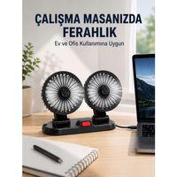 Araç Ve Ev Kullanımına Uygun Çift Başlıklı Masaüstü Vantilatör