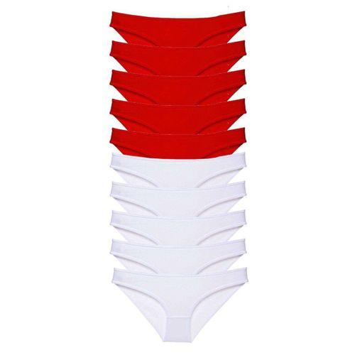 10 adet Süper Eko Set Likralı Kadın Slip Külot Kırmızı Beyaz