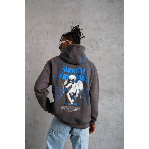 Erkek Yıldırım Baskılı Kapşonlu Sweatshirt - Gri