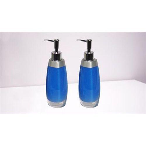 Banyo Seti Sıvı Sabunluk 2 Adet Gri Mavi Model Poliresin 6X5X22Cm