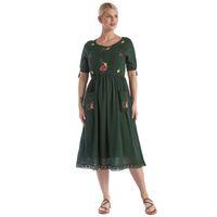 Kısa Kol Yeşil Şile Bezi Midi Boy Yazlık Elbise