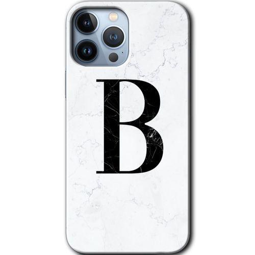 BeRa Aksesuar iPhone 13 Pro Kılıf Baskılı Kapak - Beyaz Mermer Desenli B Harfi +Tam Kaplayan Mat Seramik