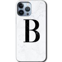 BeRa Aksesuar iPhone 13 Pro Kılıf Baskılı Kapak - Beyaz Mermer Desenli B Harfi +Tam Kaplayan Mat Seramik