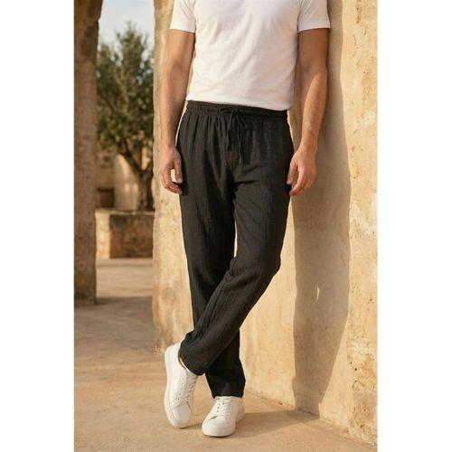 Hafif ve Rahat Müslin Baggy Erkek Pantolon - Siyah