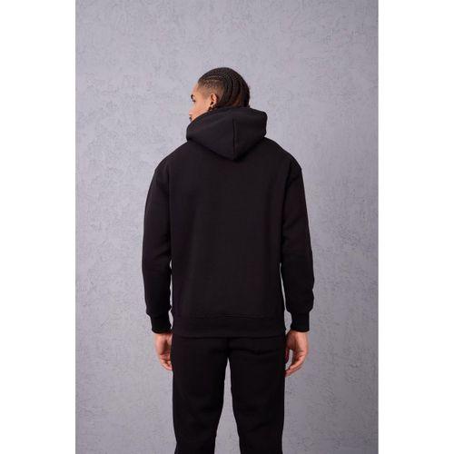 Şardonlu Kanguru Cepli Sweatshirt - 3 İplik Şardonlu Lastik Paça Erkek Eşofman Altı- Eşofman Takımı - Siyah