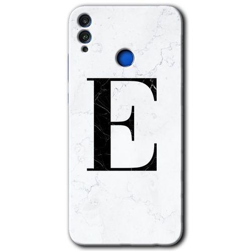 Honor 8x HD Baskılı Kılıf + 9D Tam Ekran Koruyucu - Beyaz Mermer Desenli E Harfi
