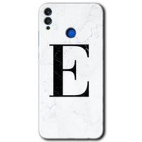 Honor 8x HD Baskılı Kılıf + 9D Tam Ekran Koruyucu - Beyaz Mermer Desenli E Harfi
