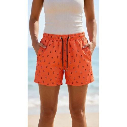 Deniz Şortu Fermuarlı Cepli File Astarlı Hızlı Kuruyan Premium - Turuncu