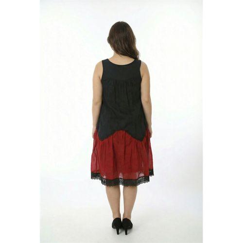 Kolsuz Papatya Yuvarlak Yaka Dantel Detaylı Yazlık Vual Kısa Elbise Siyah/Bordo Syh/Brd