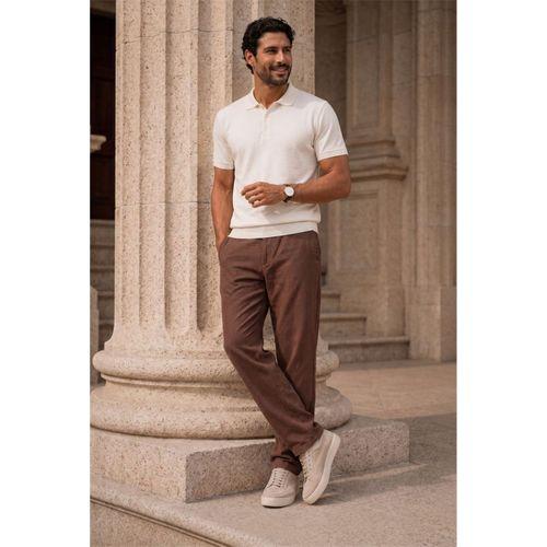 Newman Regular Fit Düğmeli Polo Yaka Viskon Triko Erkek T-Shirt - Ekru