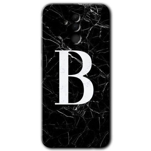 Potkal Hediye Fabrikası Huawei Mate 20 Lite HD Baskılı Kılıf + 9D Tam Ekran Koruyucu - Siyah Mermer Desenli B Harfi