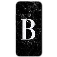 Potkal Hediye Fabrikası Huawei Mate 20 Lite HD Baskılı Kılıf + 9D Tam Ekran Koruyucu - Siyah Mermer Desenli B Harfi