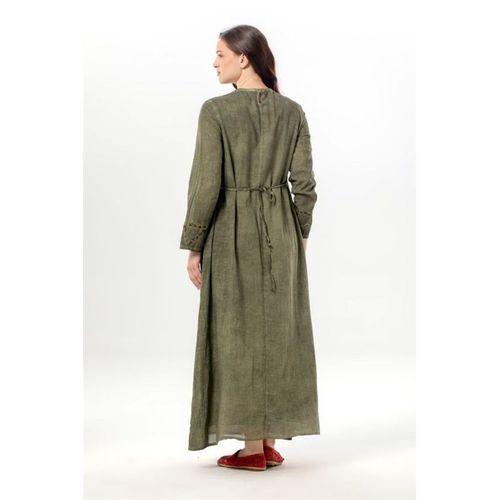 Uzun Kol Sultan Tek Cepli Yazlık Uzun Poplin Elbise Haki Hk