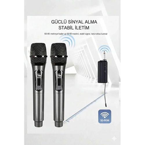 Profesyonel Çiftli Kablosuz Mikrofon Seti Karaoke Şarj Edilebilir 50 Metre