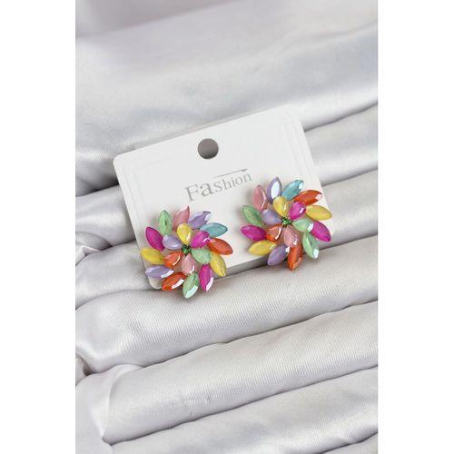 Karışık Renk Kristal Taşlı Çiçek Model Kadın Küpe