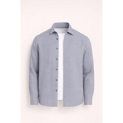 Jonas Ekose Küçük Kareli Relaxed Fit %100 Pamuklu Flanel Kumaş Erkek Gömlek - Taş