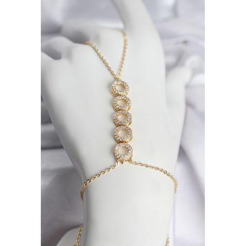 Pirinç Gold Renk Zirkon Taşlı Sıralı Halka Model Kadın Şahmeran